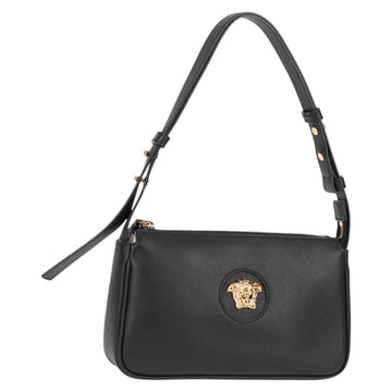 VERSACE Shoulder Bag Leather Black Gold Auth 118811A