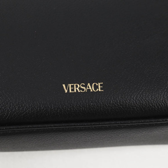 VERSACE Shoulder Bag Leather Black Gold Auth 118811A