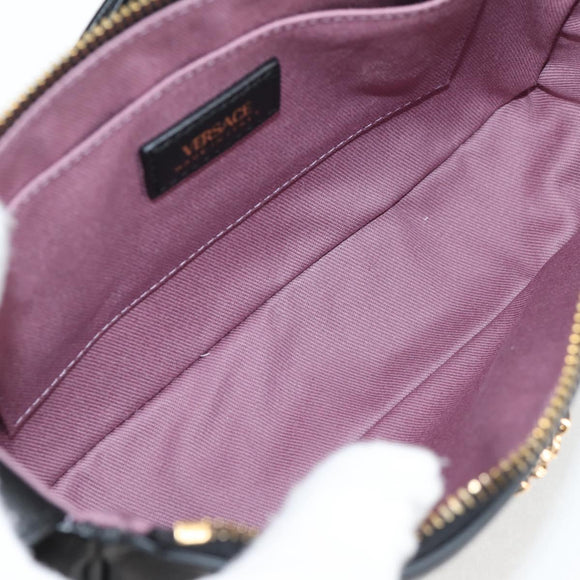 VERSACE Shoulder Bag Leather Black Gold Auth 118811A