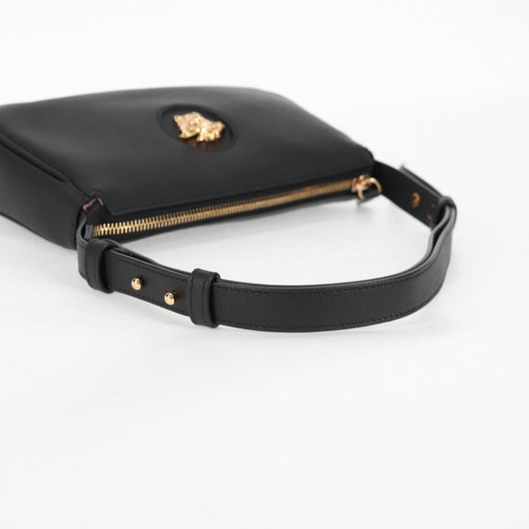 VERSACE Shoulder Bag Leather Black Gold Auth 118811A