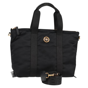 VERSACE Hand Bag Nylon 2way Black Gold Auth 118812A