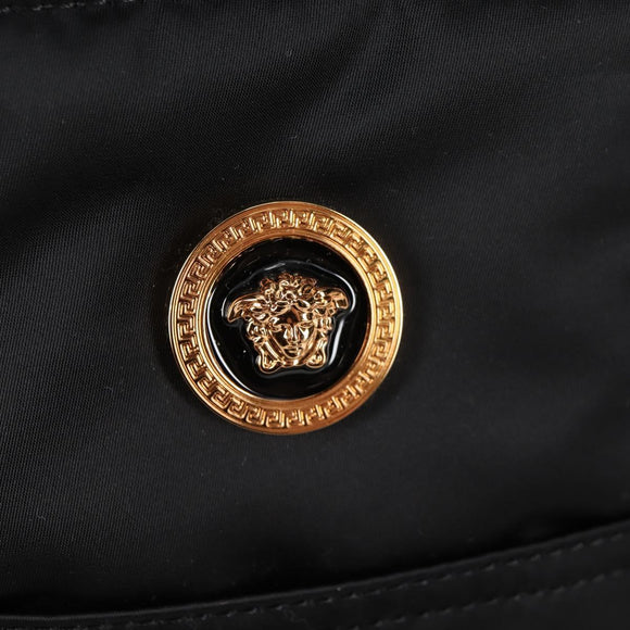 VERSACE Hand Bag Nylon 2way Black Gold Auth 118812A