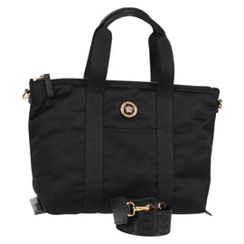VERSACE Hand Bag Nylon 2way Black Gold Auth 118812V