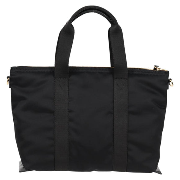 VERSACE Hand Bag Nylon 2way Black Gold Auth 118812A