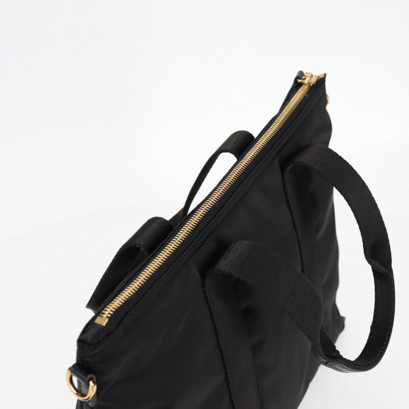 VERSACE Hand Bag Nylon 2way Black Gold Auth 118812V