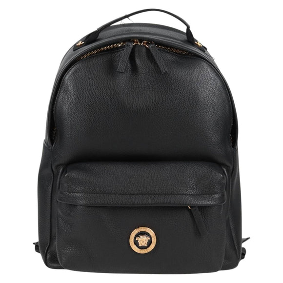 VERSACE Backpack Leather Black Gold Auth 118813M