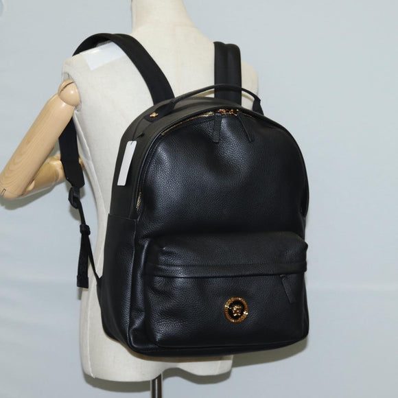 VERSACE Backpack Leather Black Gold Auth 118813M