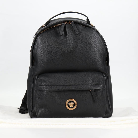 VERSACE Backpack Leather Black Gold Auth 118813M