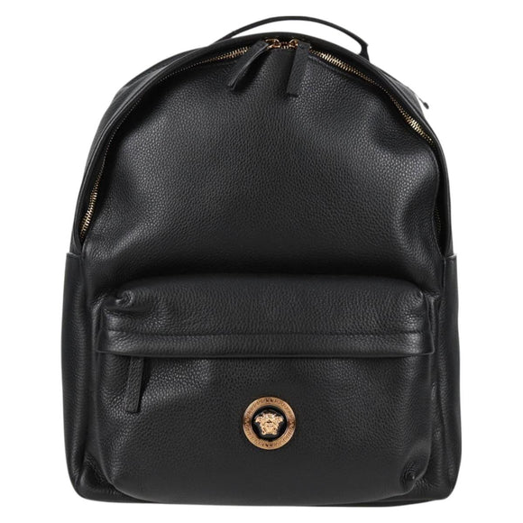 VERSACE Backpack Leather Black Gold Auth 118814M