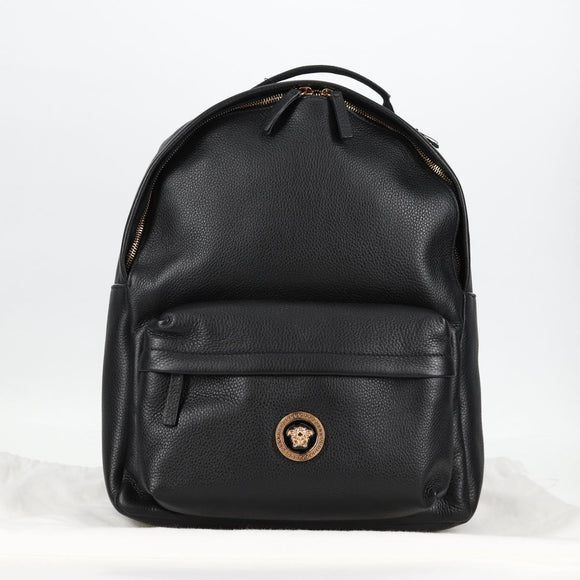 VERSACE Backpack Leather Black Gold Auth 118814M
