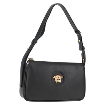 VERSACE Shoulder Bag Leather Black Gold Auth 118815A