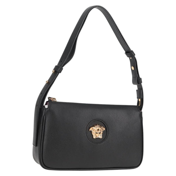 VERSACE Shoulder Bag Leather Black Gold Auth 118815A