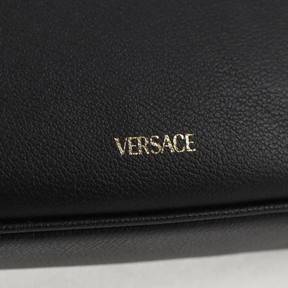 VERSACE Shoulder Bag Leather Black Gold Auth 118815A