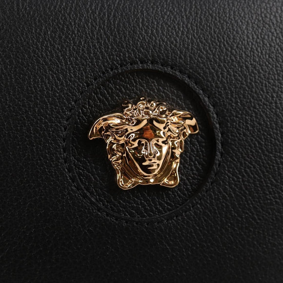 VERSACE Shoulder Bag Leather Black Gold Auth 118815A