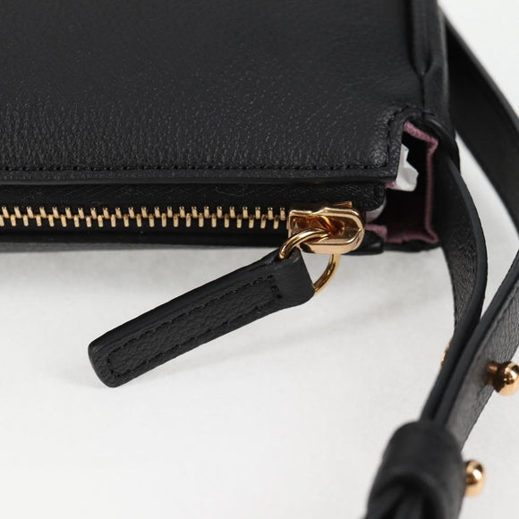 VERSACE Shoulder Bag Leather Black Gold Auth 118815A