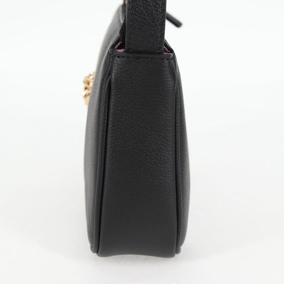 VERSACE Shoulder Bag Leather Black Gold Auth 118815A