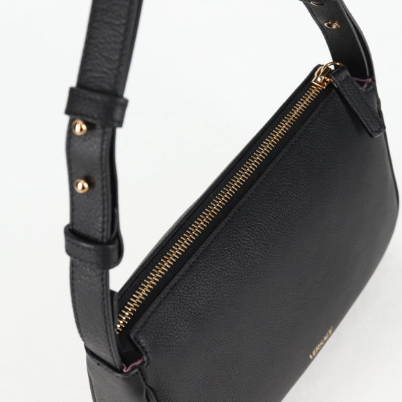 VERSACE Shoulder Bag Leather Black Gold Auth 118815A