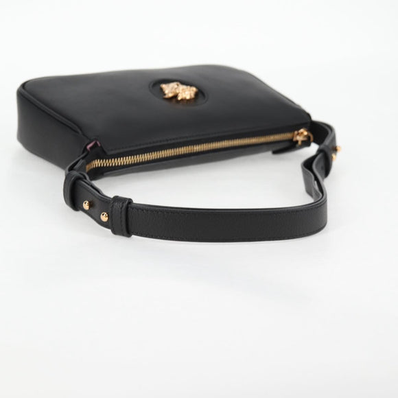VERSACE Shoulder Bag Leather Black Gold Auth 118815A