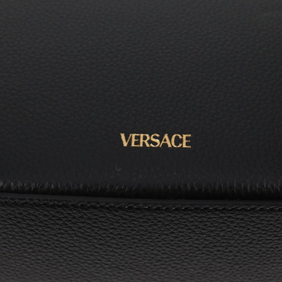 VERSACE Shoulder Bag Leather Black Gold Auth 118816A