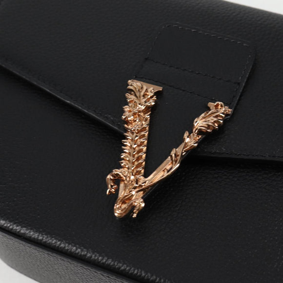 VERSACE Shoulder Bag Leather Black Gold Auth 118816A
