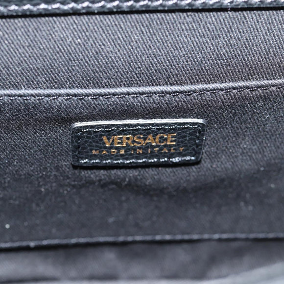 VERSACE Shoulder Bag Leather Black Gold Auth 118816A