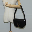 VERSACE Shoulder Bag Leather Black Gold Auth 118816A-23