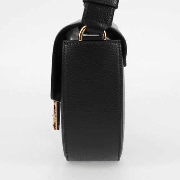 VERSACE Shoulder Bag Leather Black Gold Auth 118816A