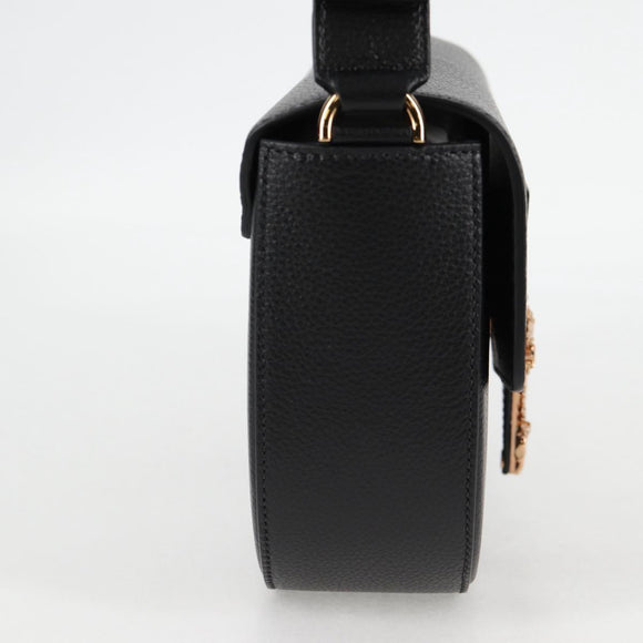 VERSACE Shoulder Bag Leather Black Gold Auth 118816A