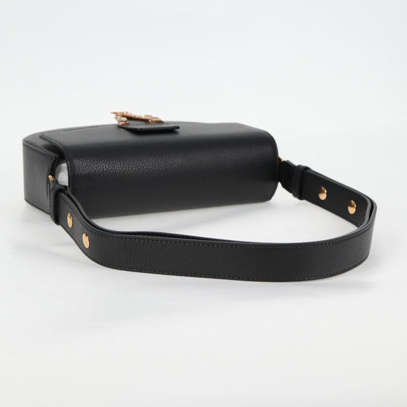 VERSACE Shoulder Bag Leather Black Gold Auth 118816A