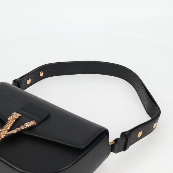 VERSACE Shoulder Bag Leather Black Gold Auth 118816A