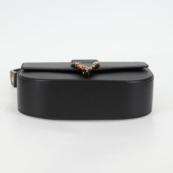 VERSACE Shoulder Bag Leather Black Gold Auth 118816A