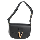 VERSACE Shoulder Bag Leather Black Gold Auth 118818A-1