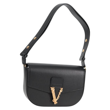 VERSACE Shoulder Bag Leather Black Gold Auth 118818A