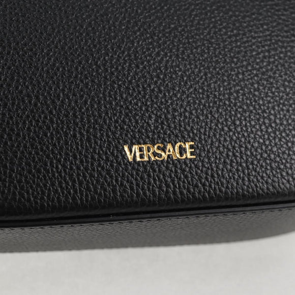 VERSACE Shoulder Bag Leather Black Gold Auth 118818A