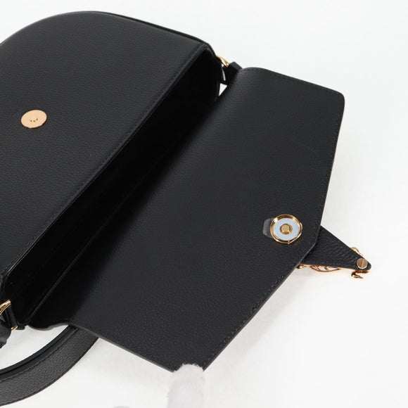 VERSACE Shoulder Bag Leather Black Gold Auth 118818A