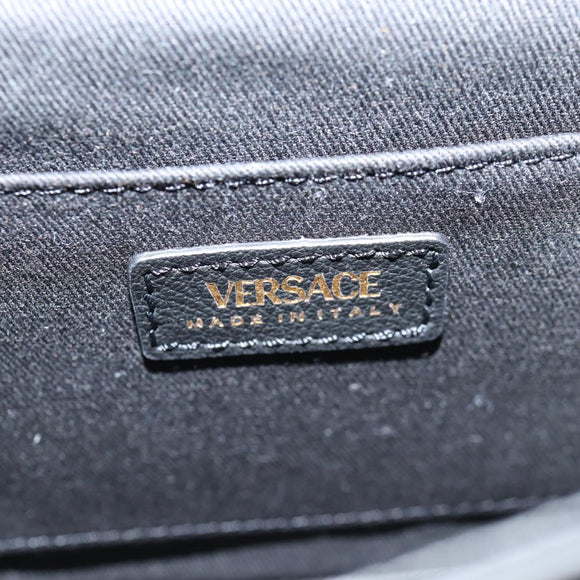 VERSACE Shoulder Bag Leather Black Gold Auth 118818A