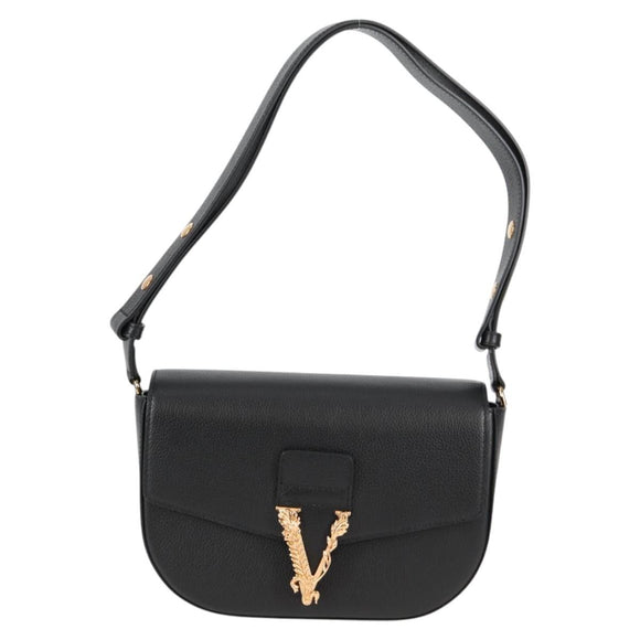 VERSACE Shoulder Bag Leather Black Gold Auth 118818A