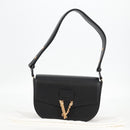 VERSACE Shoulder Bag Leather Black Gold Auth 118818A-12