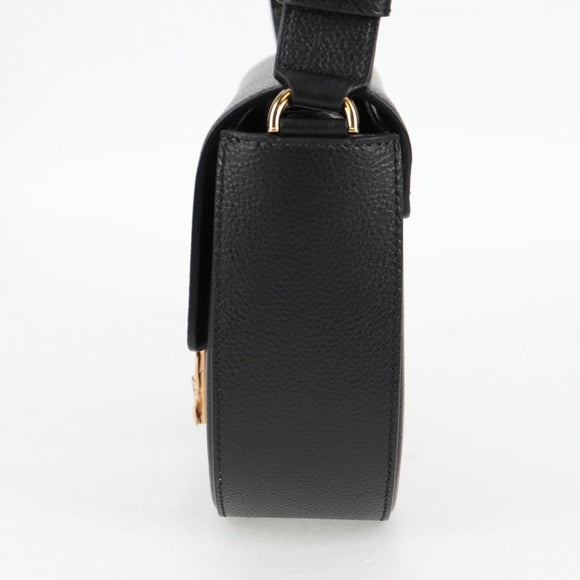 VERSACE Shoulder Bag Leather Black Gold Auth 118818A