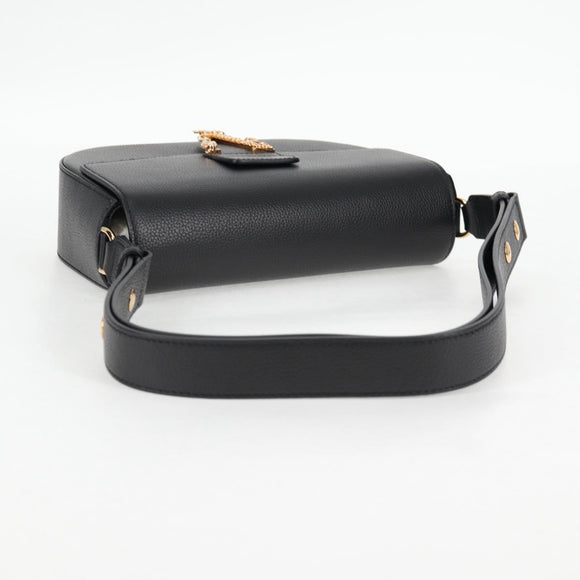 VERSACE Shoulder Bag Leather Black Gold Auth 118818A