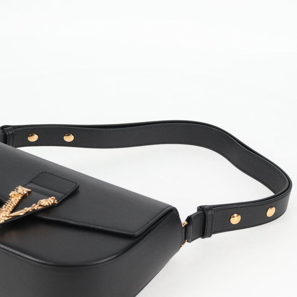 VERSACE Shoulder Bag Leather Black Gold Auth 118818A