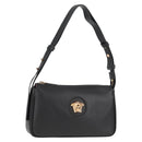 VERSACE Shoulder Bag Leather Black Gold Auth 118819A-1