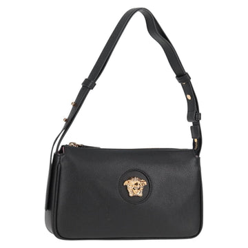 VERSACE Shoulder Bag Leather Black Gold Auth 118819A