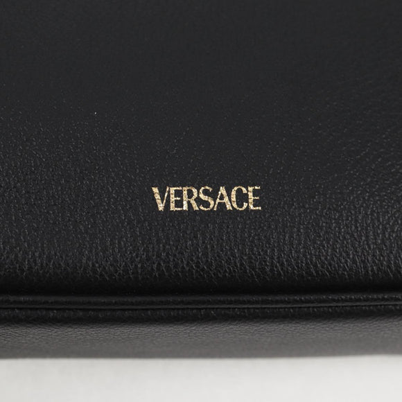 VERSACE Shoulder Bag Leather Black Gold Auth 118819A