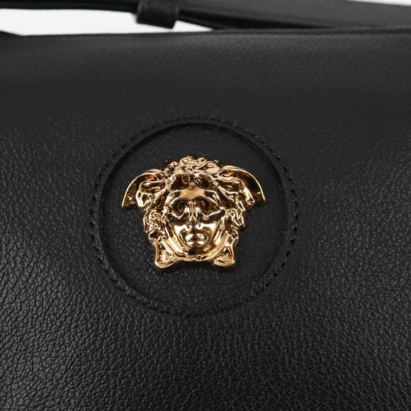 VERSACE Shoulder Bag Leather Black Gold Auth 118819A