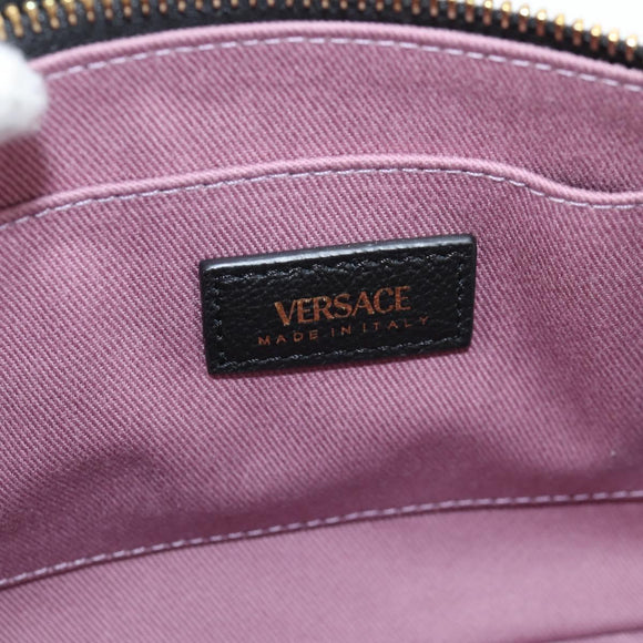 VERSACE Shoulder Bag Leather Black Gold Auth 118819A