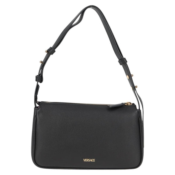 VERSACE Shoulder Bag Leather Black Gold Auth 118819V