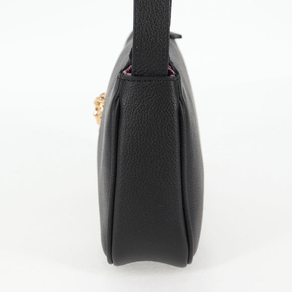 VERSACE Shoulder Bag Leather Black Gold Auth 118819A