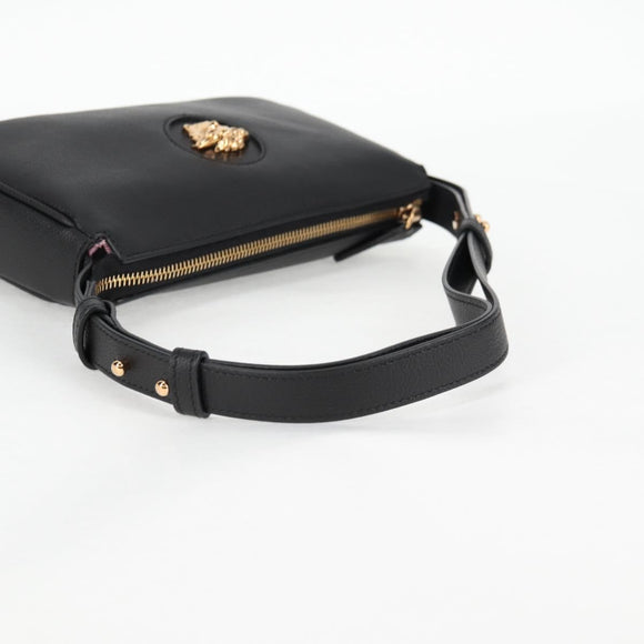 VERSACE Shoulder Bag Leather Black Gold Auth 118819A