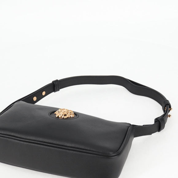 VERSACE Shoulder Bag Leather Black Gold Auth 118819A